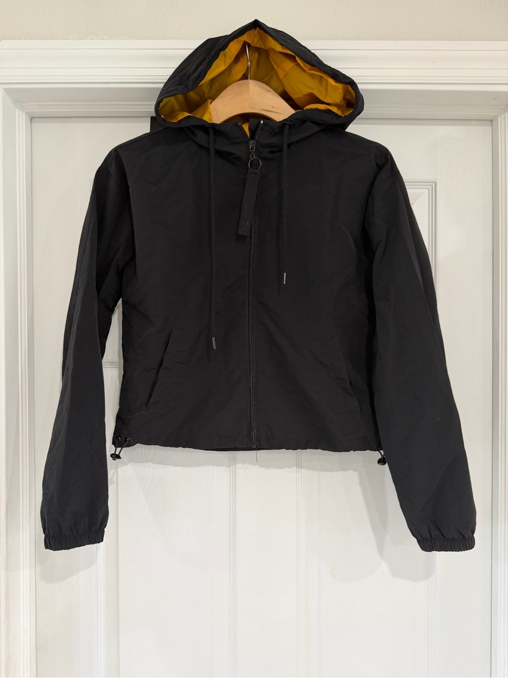Full Tilt Black Bomber Jacket with Mustard Hood Lining